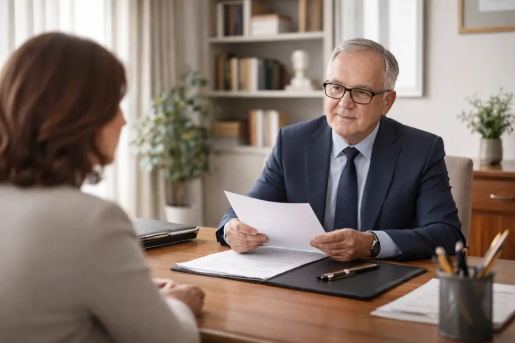 Notario explicando el proceso para hacer testamento en Barcelona