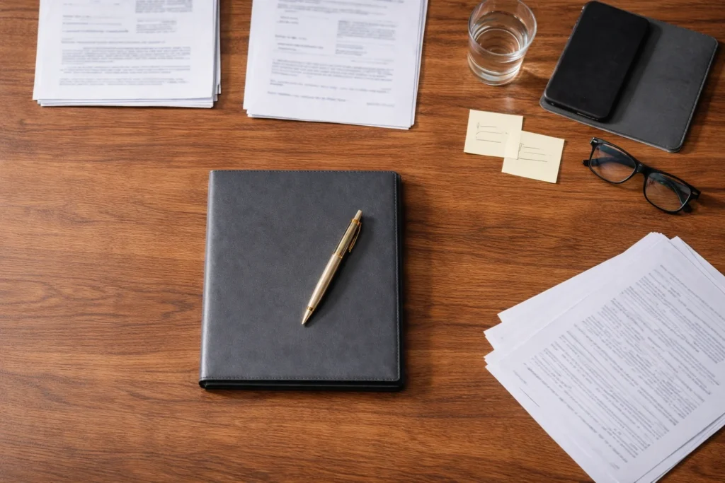 Poder notarial preparado en una notaría de Barcelona con documentación lista para la firma