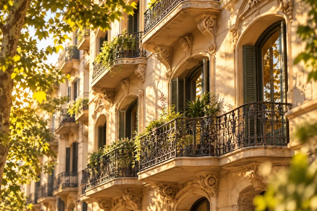 Edificio del Eixample barcelonés donde familias formalizan donaciones para compra de vivienda en Cataluña.